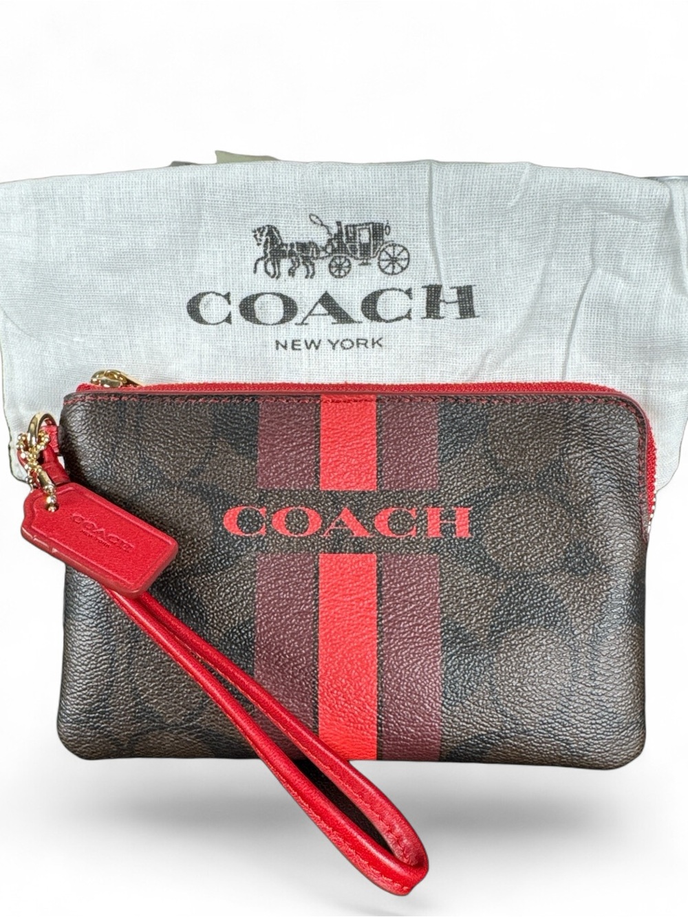 COACH Corner Zip Wristlet in Signature Canvas with Varsity Stripe - Picture 4 of 5